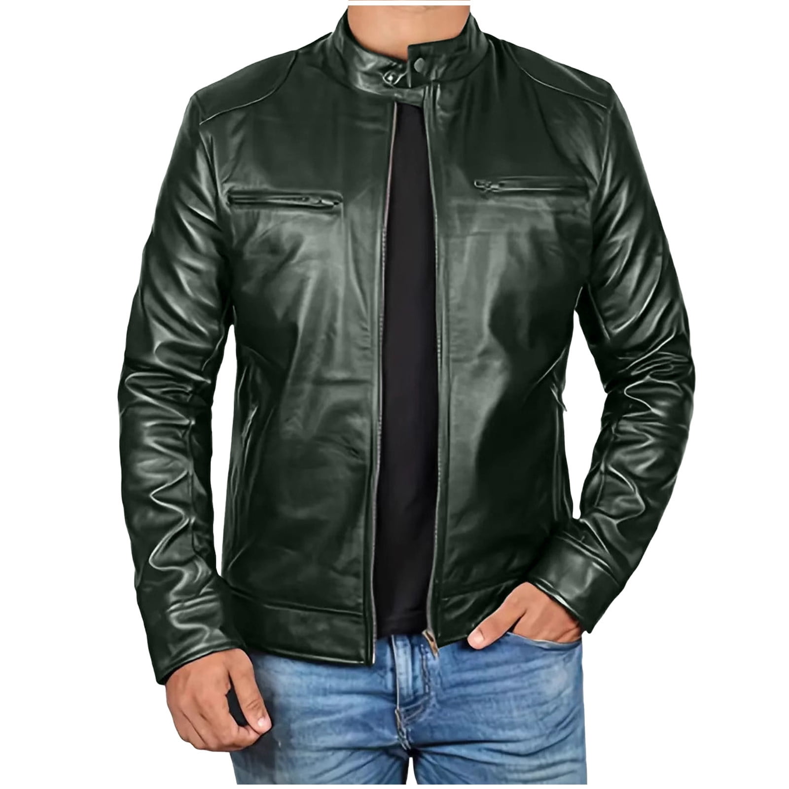Xzbqbs Mens Leather Jacket Casual Biker Motorcycle PU Stand Collar Coat Fashion Slim Fit Motorcyle Lightweight Jackets for Men