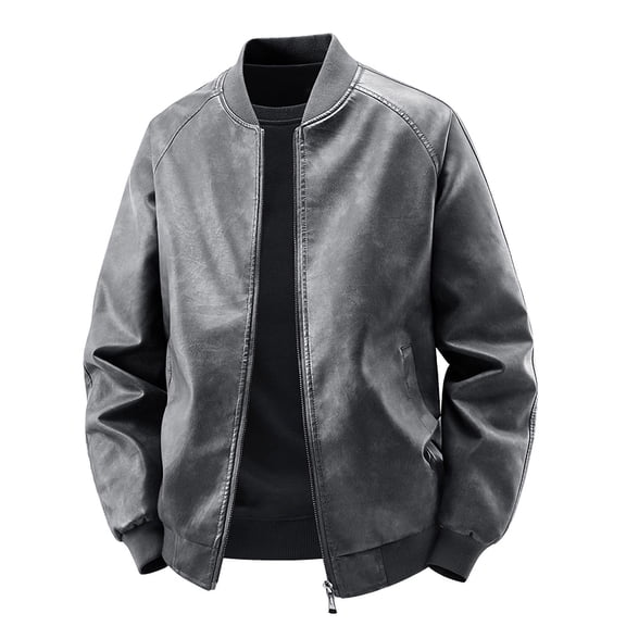 Xzbqbs Mens Leather Jacket Fleece Zip Up Motorcycle Bomber Jacket PU leather Casual Baseball Coat Ligthweigt Loose Vintage Jackets
