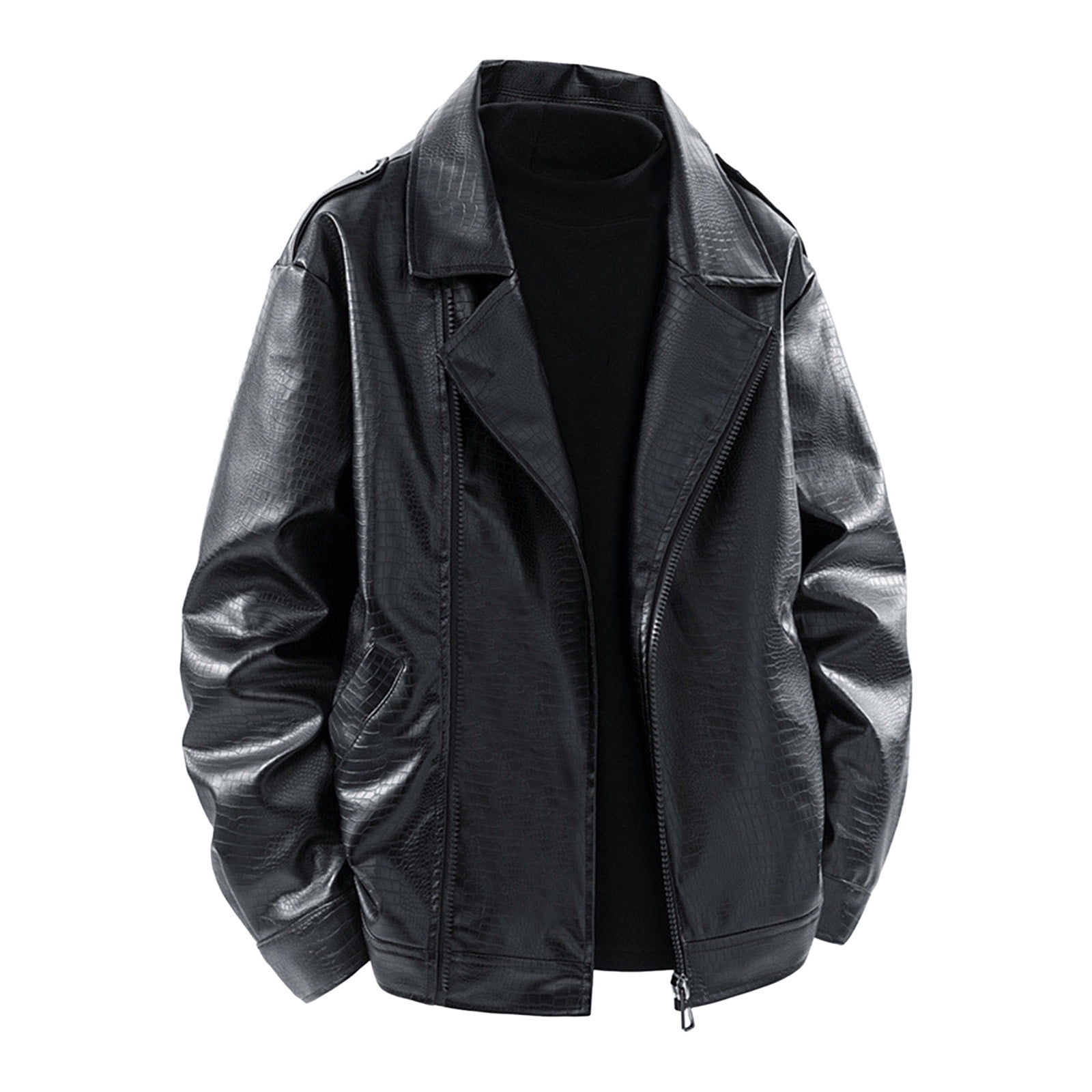 Xzbqbs Mens Leather Jacket Zip-Up Motorcycle Bomber Jackets Classic Matte Leather Y2k Hip Hop Streetwear Vintage Lapel Jackets