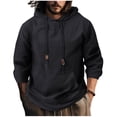 thumbnail image 1 of Xzbqbs Mens Linen Hoodies Casual Long Sleeve Drawstring Hoodie Pullover Lightweight Fashion Classic Fit Sweatshirts with Pocket, 1 of 7