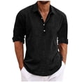 thumbnail image 1 of Xzbqbs Mens Linen Shirts Casual Long Sleeve Cotton Collared Henley T-Shirt V Neck Lightweight Pullover Summer Beach Yoga Shirts, 1 of 6
