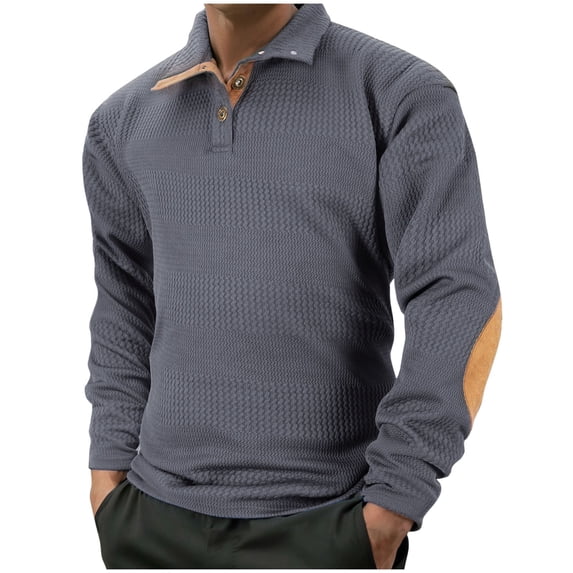 Xzbqbs Mens Long Sleeve Knitted Shirt Button Down Solid Color Casual Lapel Pullover Tops Fashion Classic Fit Lightweight Shirts