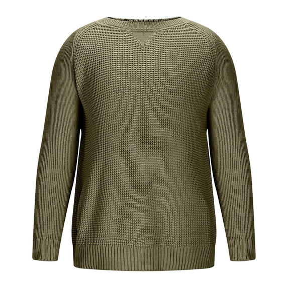 Xzbqbs Mens Long Sleeve Knitted Shirts Waffle Solid Color Casual Crew Neck Pullover Tops Fashion Classic Lightweight Sweater Shirts