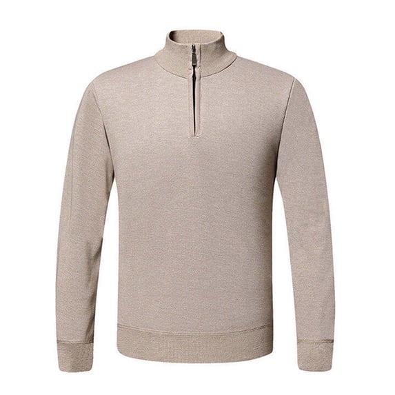 Xzbqbs Mens Long Sleeve Shirts Casual Quarter Zip Stand Collar Fleece Pullover Solid Slim Fit Rib Edge Fall Winter Shirts for Men