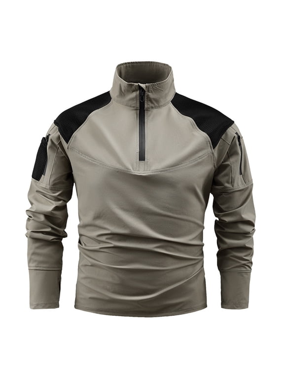 Mens Long Sleeve Shirts Casual Quarter Zip Stand Collar Pullover Slim Fit Lightweight Shirts Stretch Outdoor Workwear Shirts