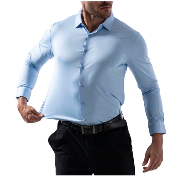 Xzbqbs Mens Polo Shirts Casual Non-Ironing Button Up Shirts Lightweight Pullover Shirts Slim Fit Solid Color Dress Shirts for Men