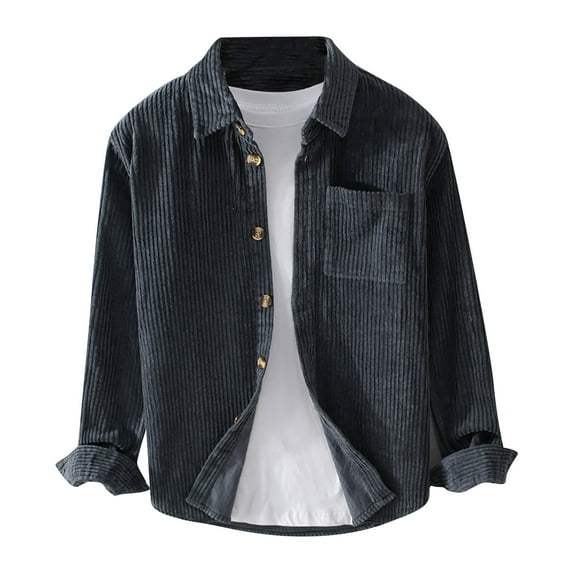 Xzbqbs Mens Polo Shirts Corduroy Long Sleeve Solid Color Button Down Pullover Tops Casual Fashion Classic Fit Shirt with Pocket