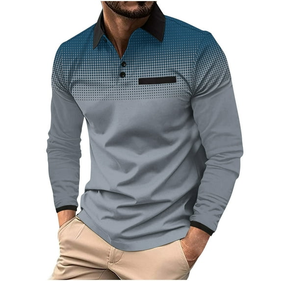 Xzbqbs Mens Polo Shirts Long Sleeve Polka Dot Gradient Lapel Button Shirts Casual Lightweight Pullover Golf Shirts for Men