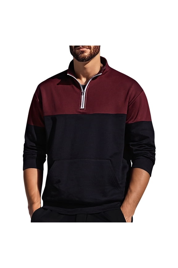 Mens Quarter Zip Polo Sweatshirt Long Sleeve Color Block Pullover Tops Lightweight Casual Striped Golf Swaeshirts for Men