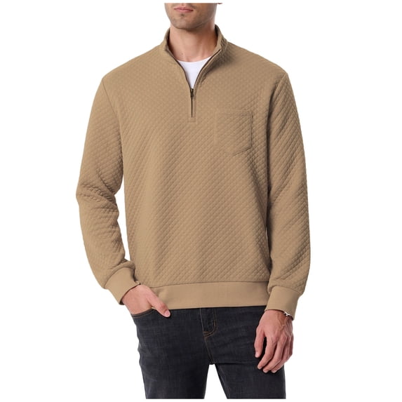 Xzbqbs Mens Quarter Zip Pullover Mock Neck Quilted Sweatshirt Casual Long Sleeve Polo Sweater Fashion Light Sweatshirts with Pocket