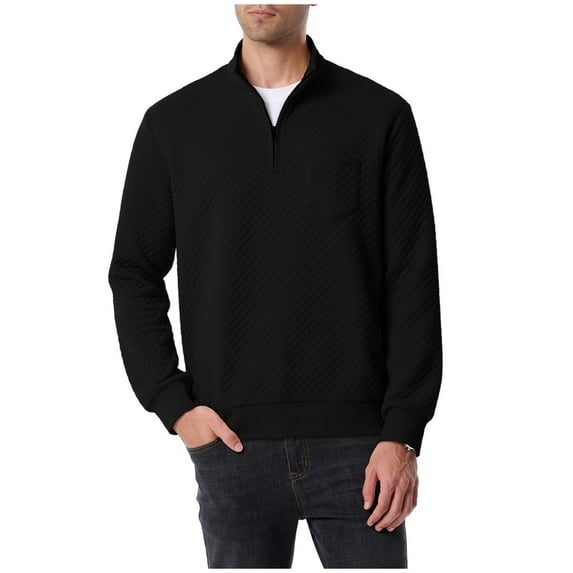 Xzbqbs Mens Quarter Zip Pullover Mock Neck Quilted Sweatshirt Casual Long Sleeve Polo Sweater Fashion Light Sweatshirts with Pocket