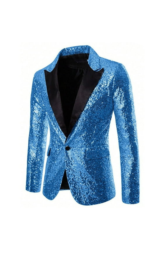 Mens Sequin Blazer One Button Tuxedo Suit Jacket Sparkle Dress Suit Jacket Cocktails Shiny Metallic Disco Dance Party