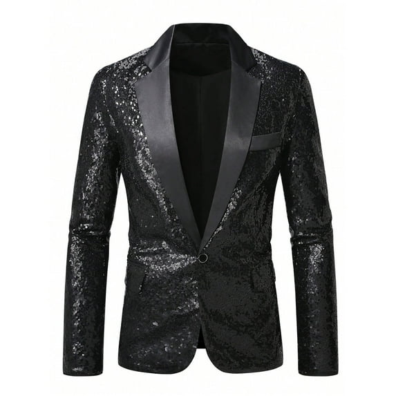 Xzbqbs Mens Shiny Floral Jacket Sequin Blazer Sparkly Glitter Suit Jacket Slim Fit Suit Jacket for Party Wedding Banquet Prom