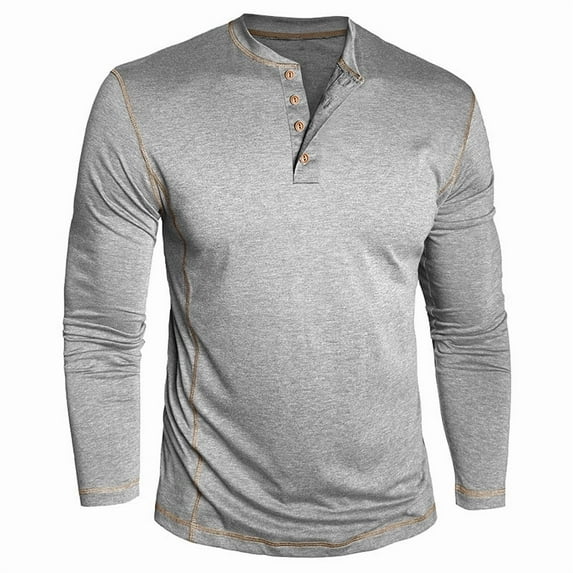 Xzbqbs Mens Shirts Long Sleeve Casual Classic Henley Cotton T-Shirts Lightweight Button Tee Shirts Business Shirts for Men