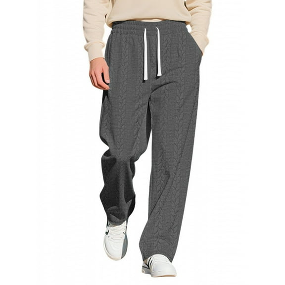Xzbqbs Mens Sweatpants Casual Knitted Jacquard Wide Leg Baggy Straight Pants Elastic Waist Drawstring Jogger Travel Pants for Men