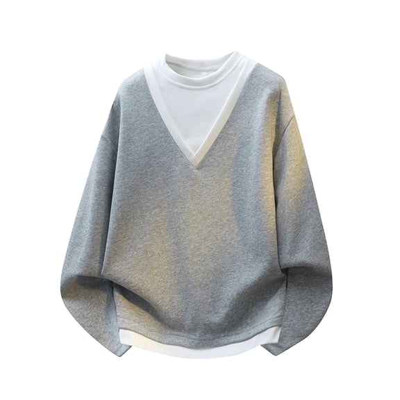 Xzbqbs Mens Sweatshirts Casual Faux Two-pice Crew Neck Pullover Hoodie Fashion Lightweight Long Sleeve Oversized Sweatshirts