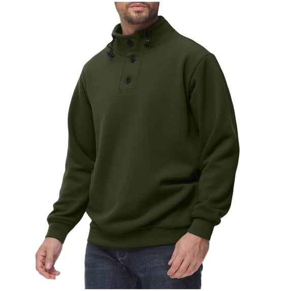 Xzbqbs Mens Sweatshirts Quarter Button Casual Fleece Hoodie Pullover Fashion Stand Collared Lightweight Solid Slim Sweatshirts