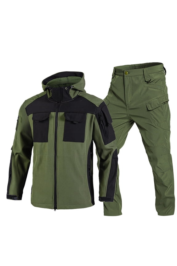 Mens Tactical Suits 2 Piece Outdoor Training Hiking Workwear Suits for Men Full Zip Long Sleeve Hoodie and Waterproof Pants