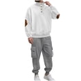 thumbnail image 1 of Xzbqbs Mens Tactical Suits 2 Piece Waffle Workwear Suits for Men Quarter Button Mock Neck Sweatshirts and Cargo Cuffed Pants, 1 of 5