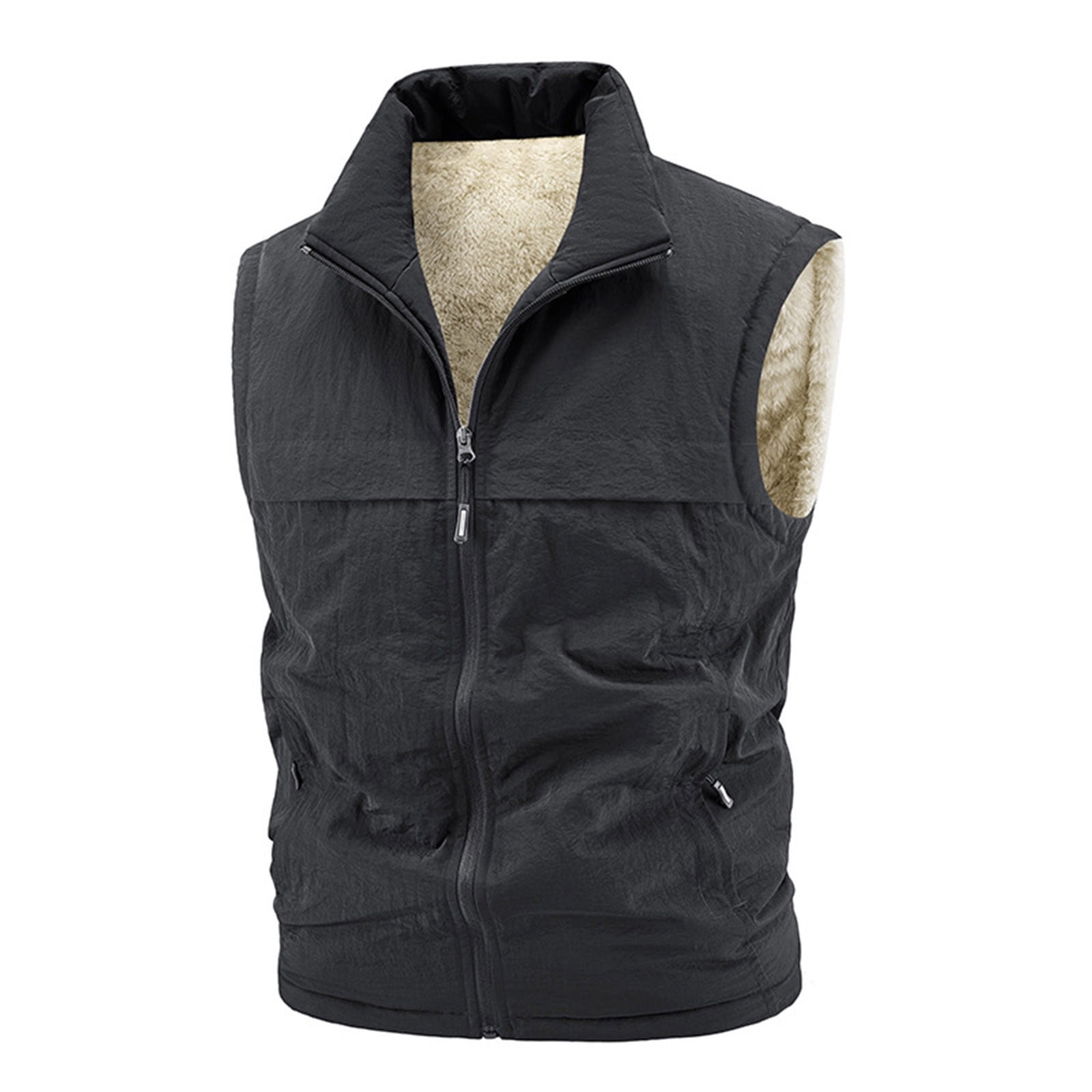 Xzbqbs Mens Track Jacket Full Zip Fleece Lined Sherpa Winter Vest Coat Casual Lightweight Stand Collar Workout Running Sweat Jacket