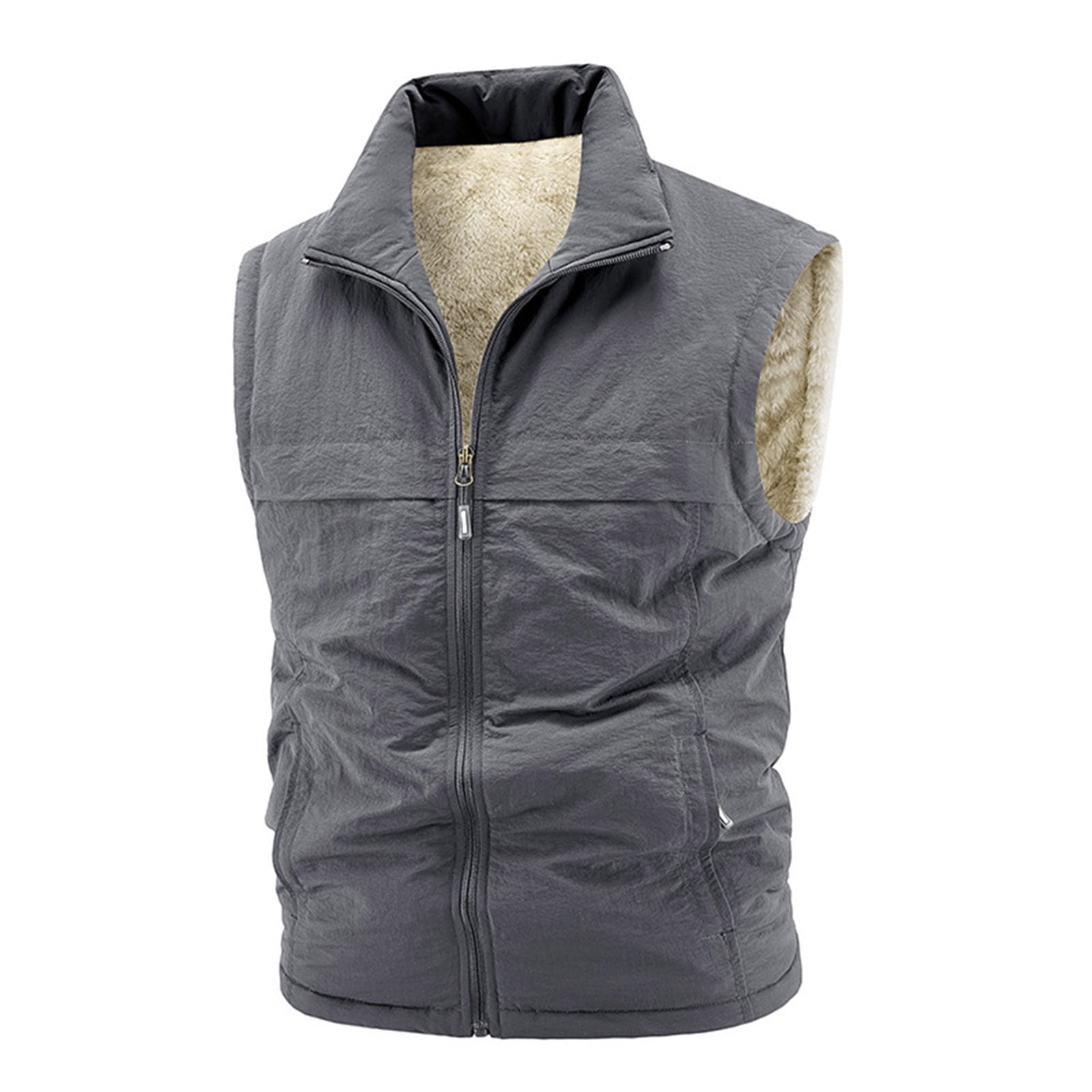 Xzbqbs Mens Track Jacket Full Zip Fleece Lined Sherpa Winter Vest Coat Casual Lightweight Stand Collar Workout Running Sweat Jacket