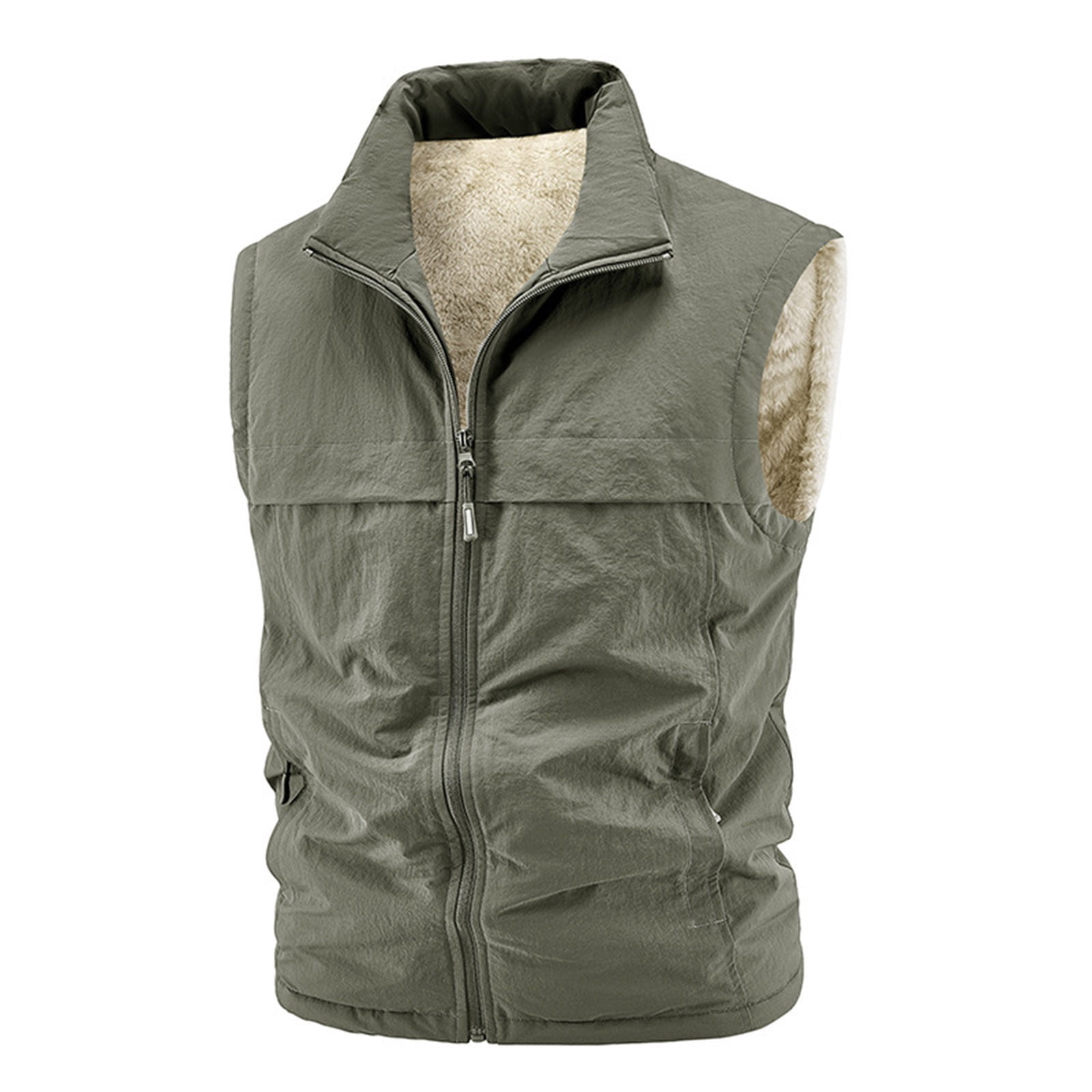 Xzbqbs Mens Track Jacket Full Zip Fleece Lined Sherpa Winter Vest Coat Casual Lightweight Stand Collar Workout Running Sweat Jacket