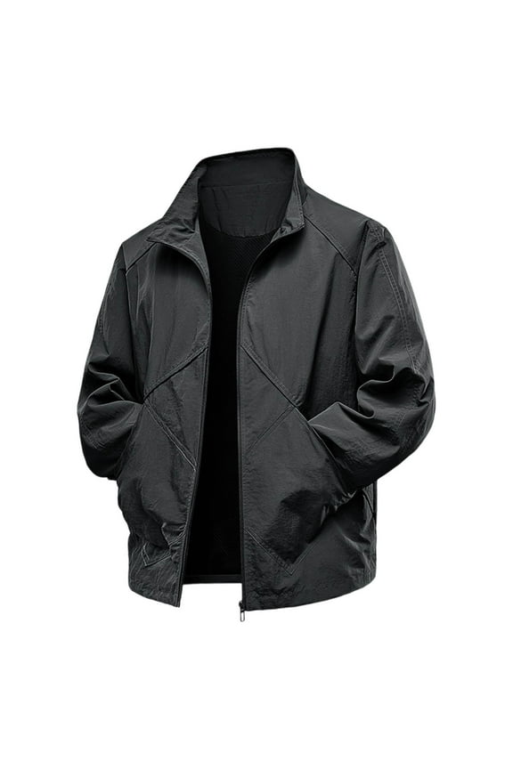 Mens Track Jackets Casual Lightweight Full Zip Solid Work Coats Lightweight Workout Running Fishing Jacket With Pockets