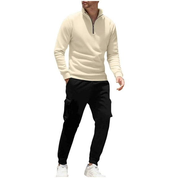Xzbqbs Mens Tracksuit 2 Piece Outfits Polo Quarter Zip Pullover and Jogging Cargo Pants Sweatsuits for Men Athletic Sweat Suit Sets