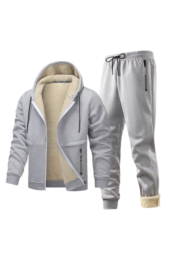 Mens Tracksuit Fleece Lined Warm Sets for Men 2 Piece Winter Tracksuit Full Zip Hoodie Jacket and Cuffed Sweatpants Suits