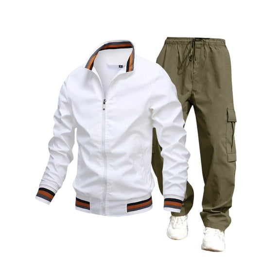 Xzbqbs Mens Tracksuits 2 Piece Workwear Set Fall Bomber Jackets and Cargo Pants Sets Casual Athletic Full Zip Sweatsuit Outfits