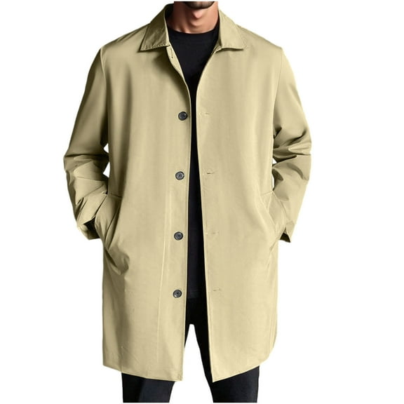 Xzbqbs Mens Trench Coat Single Breasted Casual Slim Fit Windbreaker Lightweight Mid-length Lapel Jacket Overcoat Fashion Pea Coat