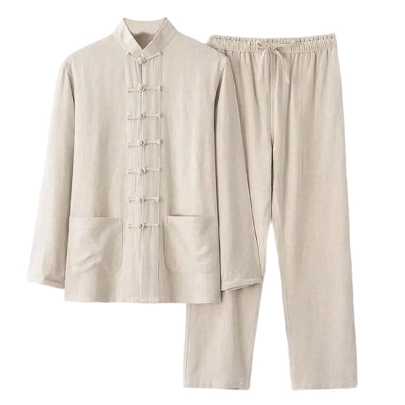 Xzbqbs Mens Vintage Cotton Linen Tang Suit Chinese Traditional Mandarin Collar Kung Fu Shirts Lightweight Tai Chi Outfits Clothing