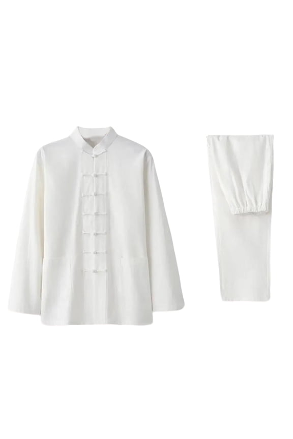 Mens Vintage Cotton Linen Tang Suit Chinese Traditional Mandarin Collar Kung Fu Shirts Long Sleeve Tai Chi Outfits Clothing