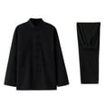 thumbnail image 1 of Xzbqbs Mens Vintage Cotton Linen Tang Suit Chinese Traditional Mandarin Collar Kung Fu Shirts Long Sleeve Tai Chi Outfits Clothing, 1 of 3