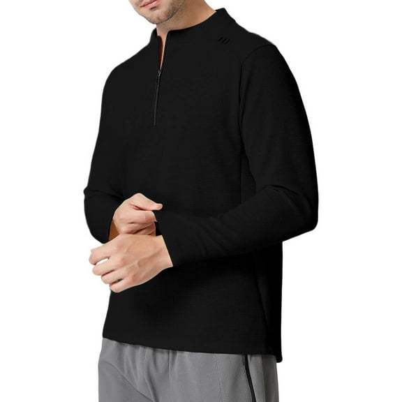 Xzbqbs Mens Waffle Shirts Long Sleeve Quarter Zip Muscle Fit Pullover Casual Lightweight Solid Collared Fishing Outdoor Shirts