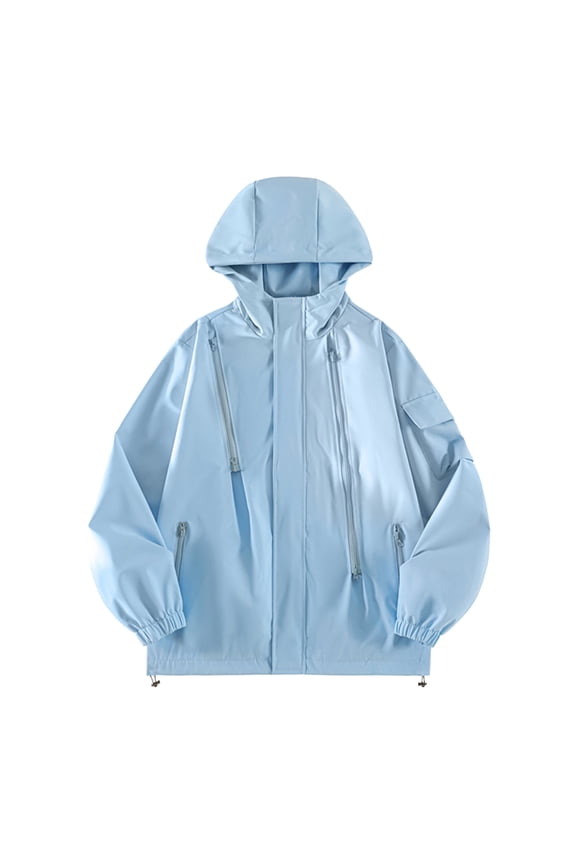 Mens Waterproof Hooded Jacket Outdoor Windbreaker Rain Coat Lightweight Gradient Softshell Loose Jacket for Hiking Travel