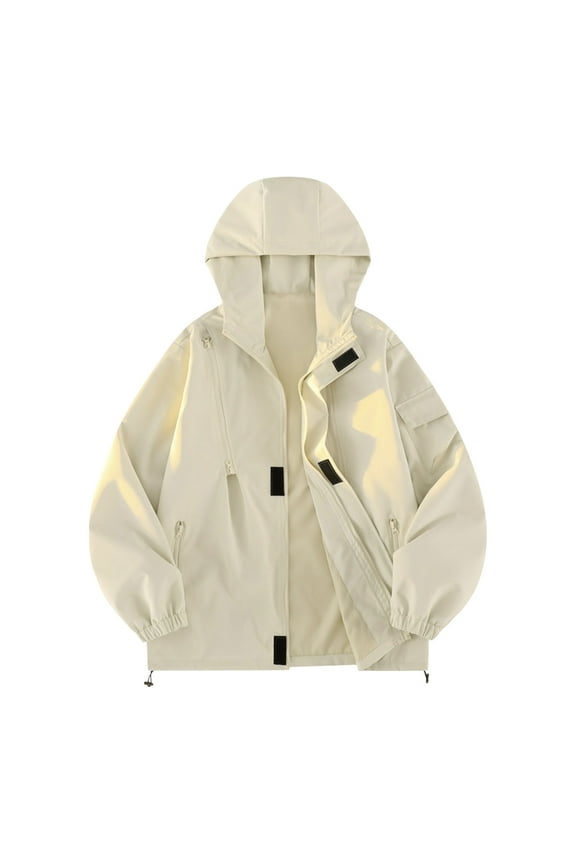 Mens Waterproof Hooded Jacket Outdoor Windbreaker Rain Coat Lightweight Gradient Softshell Loose Jacket for Hiking Travel