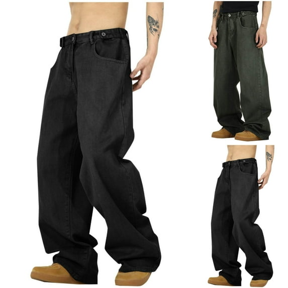 Xzbqbs Mens Wide Leg Baggy Jeans Y2k Casual Fashion Loose Fit Vintage Denim Pants Straight Leg Streetwear Hip Hop Long Trousers