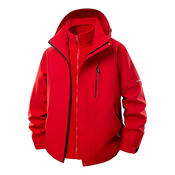 Xzbqbs Mens Winter Jacket 3 in 1 Waterproof Warm Snow Fleece Lined Coat Hooded Windproof Winter Outdoor Hiking Skiing Jacket