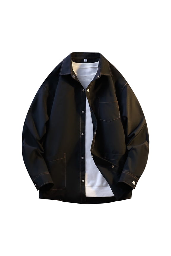 Mens Work Jacket Button Down Loose Fit Jacket Long Sleeve Lapel Jackets Quilted Shacket Lightweight Jacket with Pockets