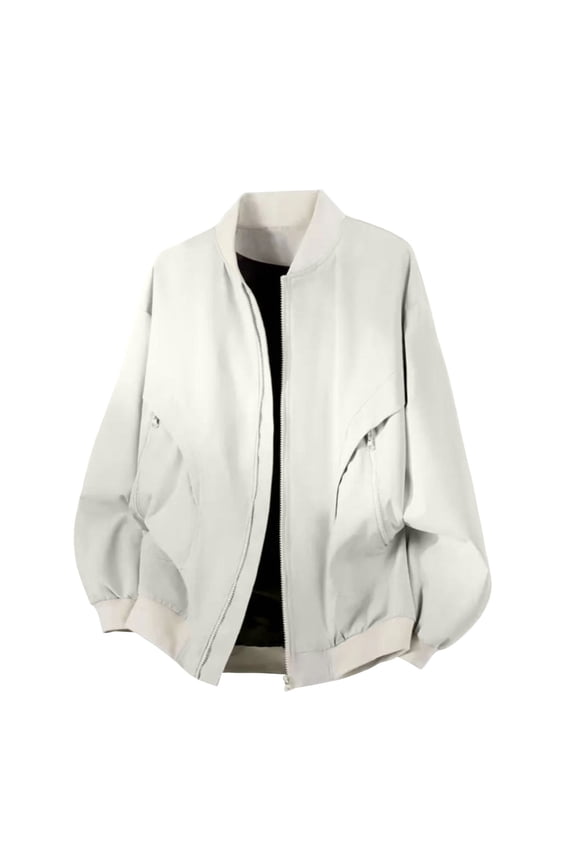 Mens Work Jacket Casual Full Zip Up Bomber Jacket Fashion Loose Fit Baseball Coat Lightweight Solid Color Flight Jackets