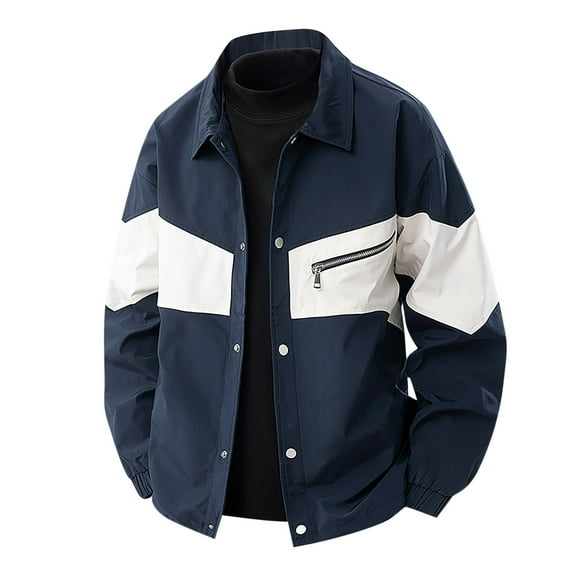 Xzbqbs Mens Work Jackets Button Down Lightweight Outdoor Lapel Jacket Casual Fashion Windbreaker Color Block Bomber Jacket for Men
