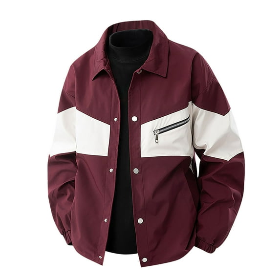 Xzbqbs Mens Work Jackets Button Down Lightweight Outdoor Lapel Jacket Casual Fashion Windbreaker Color Block Bomber Jacket for Men