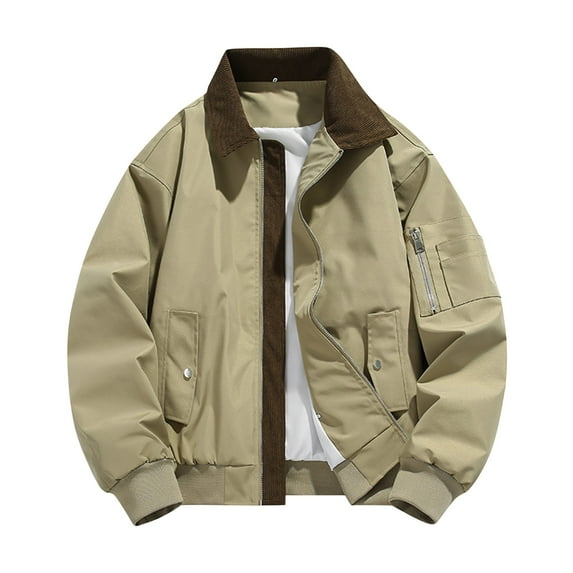 Xzbqbs Mens Work Jackets Full Zip Lightweight Outdoor Lapel Jacket Casual Windbreaker Color Block Flight Jacket with Multi Pockets