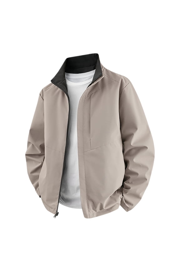 Mens Work Jackets Full Zip Reversible Lightweight Outdoor Sport Coat Casual Windbreaker Stand Collar Solid Color Jacket