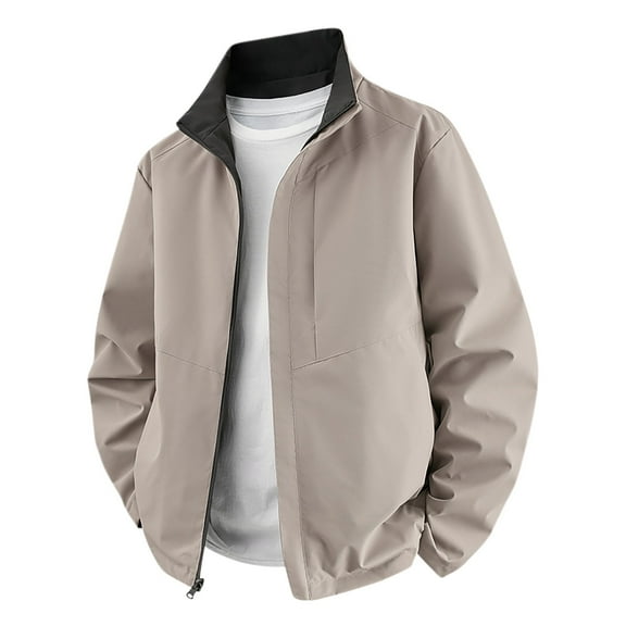 Xzbqbs Mens Work Jackets Full Zip Reversible Lightweight Outdoor Sport Coat Casual Windbreaker Stand Collar Solid Color Jacket