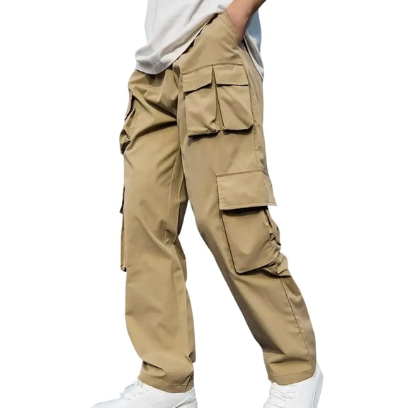 Xzbqbs Mens Work Pants Casual Elastic Waist Drawstring Straight Cargo Pants Stretch Lightweight Joggers Pants with Multi Pockets