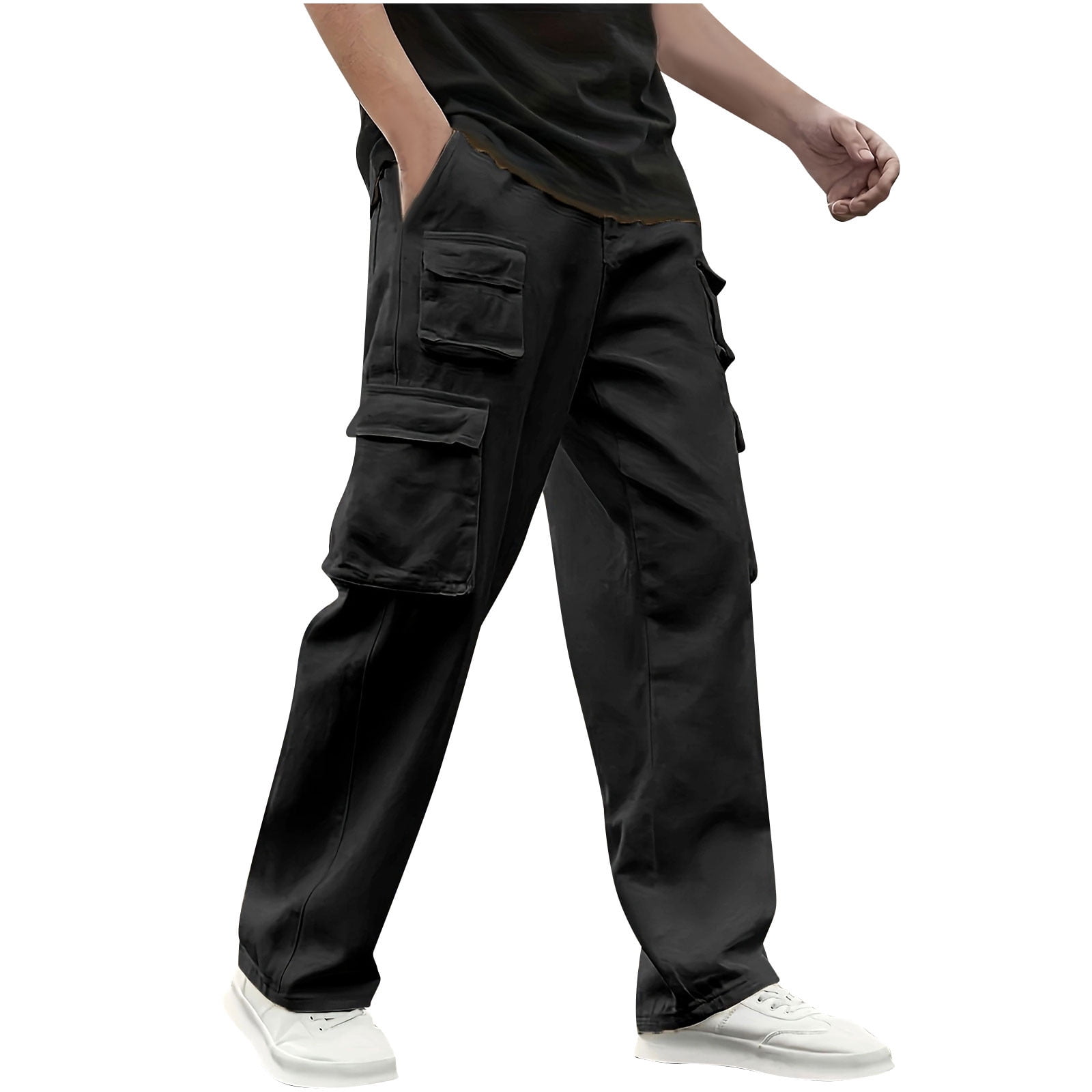 Xzbqbs Mens Work Pants Casual Elastic Waist Drawstring Straight