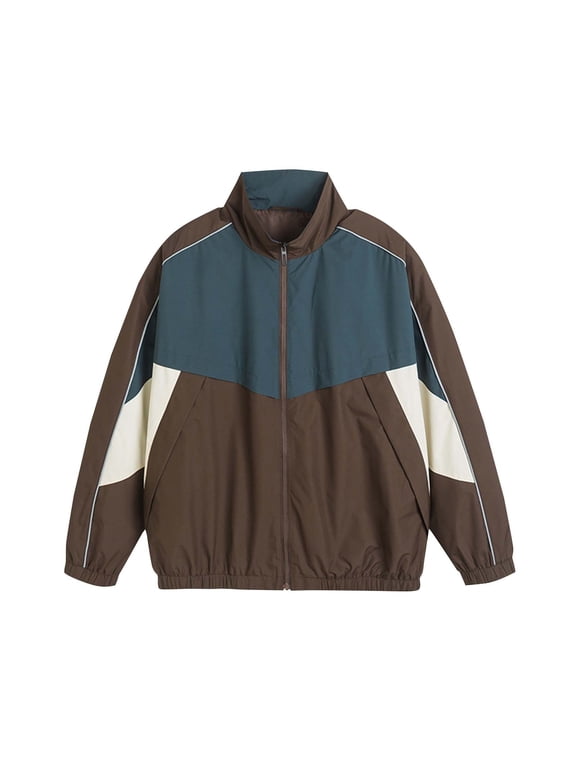 Mens Workwear Jackets Full Zip Up Lightweight Outdoor Jacket Casual Windbreaker Color Block Jacket Flight Jacket for Men