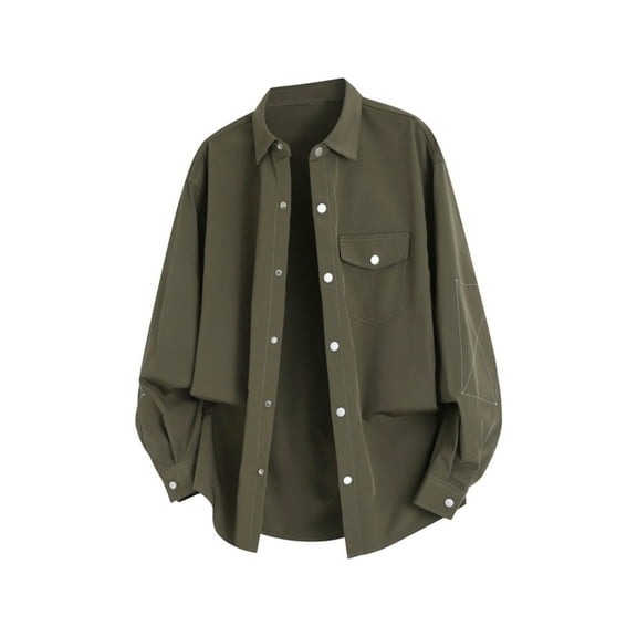 Xzbqbs Polo Shirts for Men Button Down Long Sleeve Loose Fit Shirts Shacket Casual Fashion Lightweight Y2k Hip Hop Streetwear Shirts